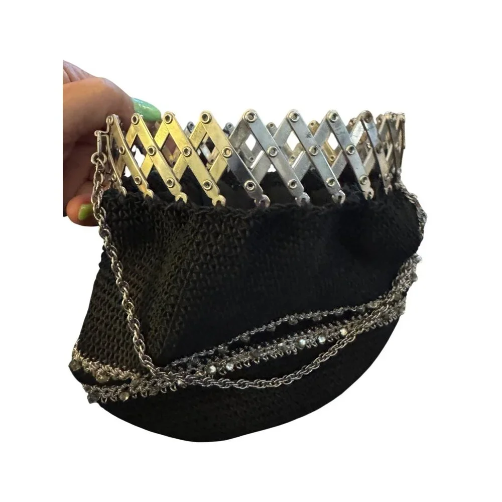 erman Art Deco Mesh Evening Purse Gate Frame Accordion Rhinestone 7 1/2" - Picture 4 of 10